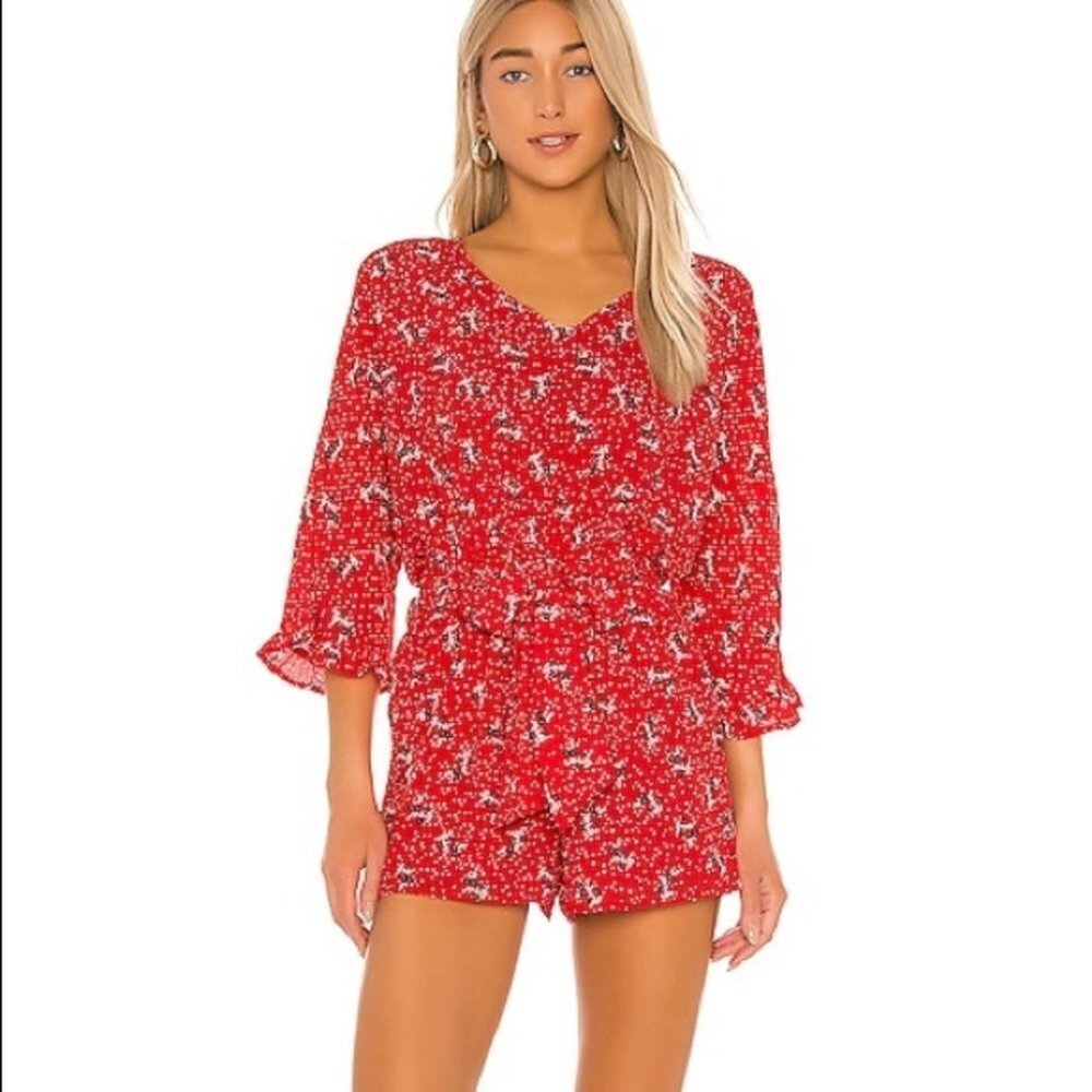 BB Dakota Floral Printed Tie Waist Romper Red Sz S
